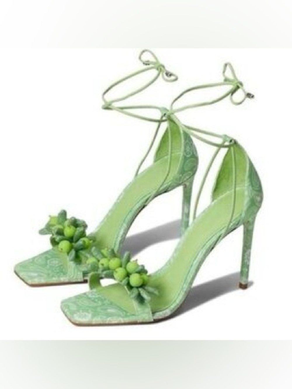 Schutz Tasha Lime Green Embellished Lace Up Open Toe Stiletto High Heel Sandal 9